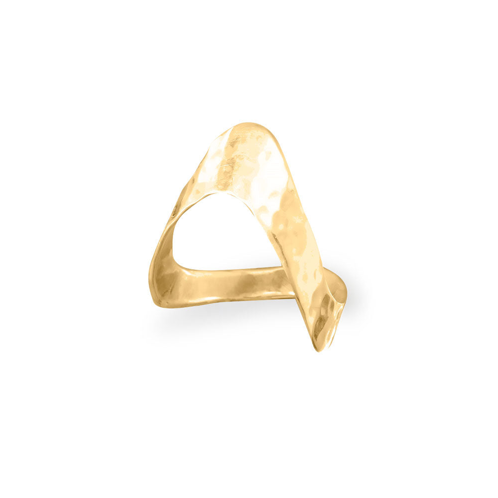 Hammered "V" Chevron 14 Karat Yellow Gold over 925 Sterling Silver Ring