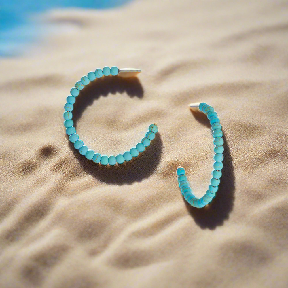 Beaded Turquoise Hoop Earrings - Sparks and Gem