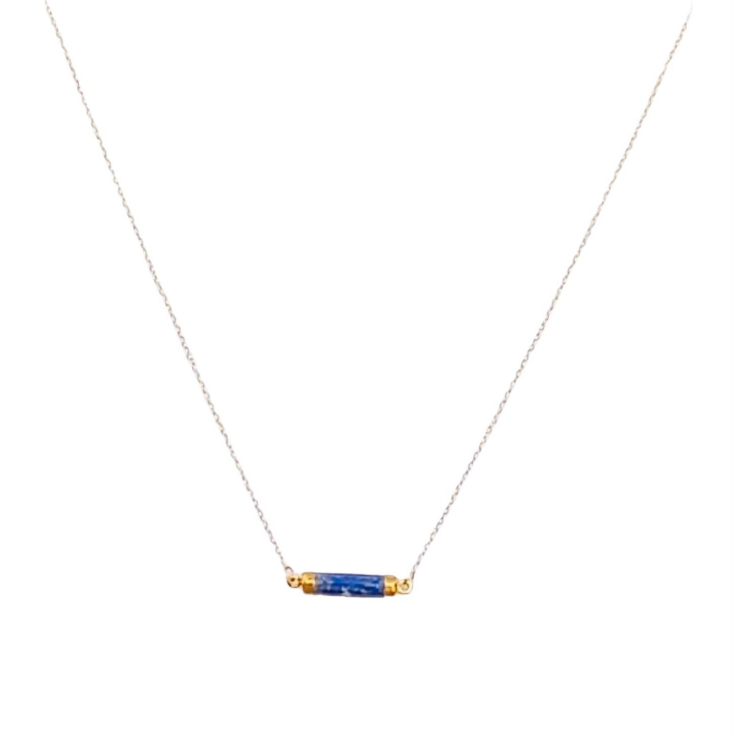 Blue lapis Lazuli tube Bar Necklace with Thin cable chain - Sparks and Gem