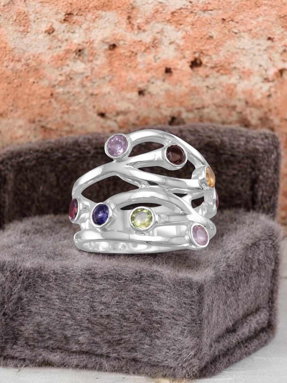 Open Design Multistone and Sterling Silver Ring - Sparks and Gem