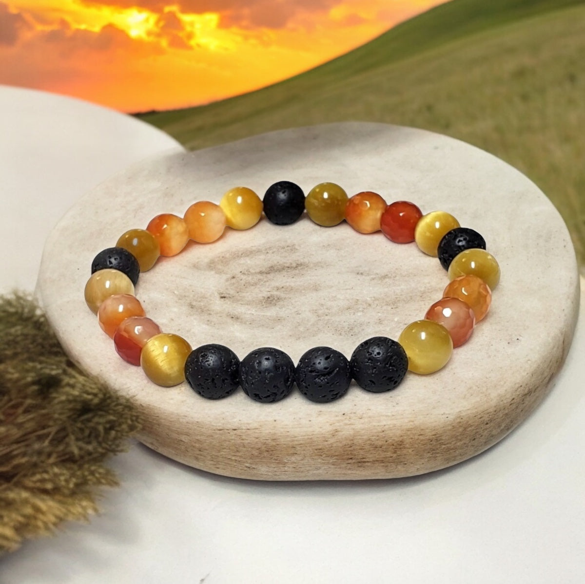 Volcanic Lava Stone Scent/Aromatherapy Diffuser Bracelet with Aventurine and Golden Tiger’s Eye