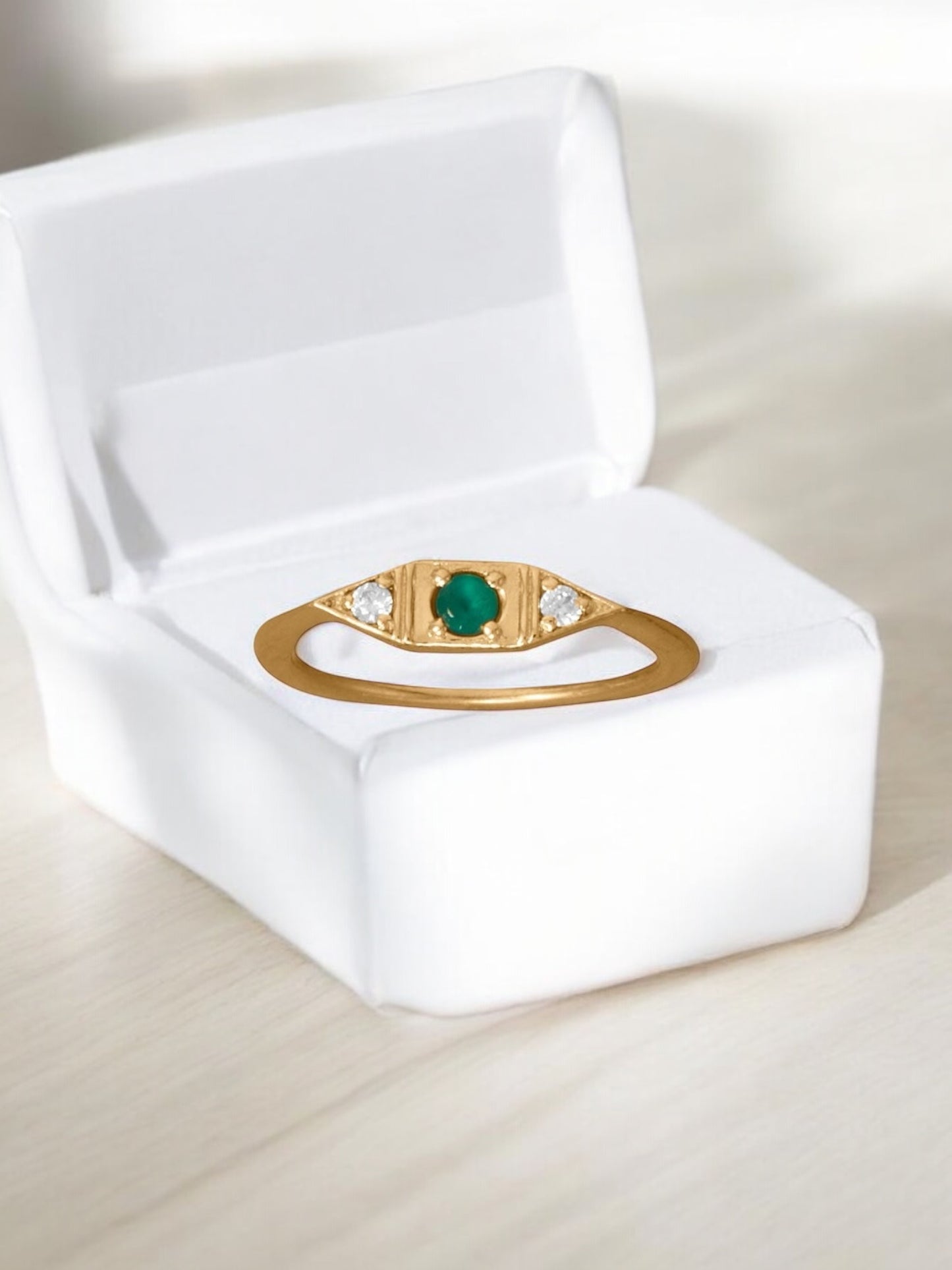 Cute Green Onyx and Cubic Zirconia  Stackable 14 Karat Yellow Gold Over Sterling Silver Ring - Sparks and Gem