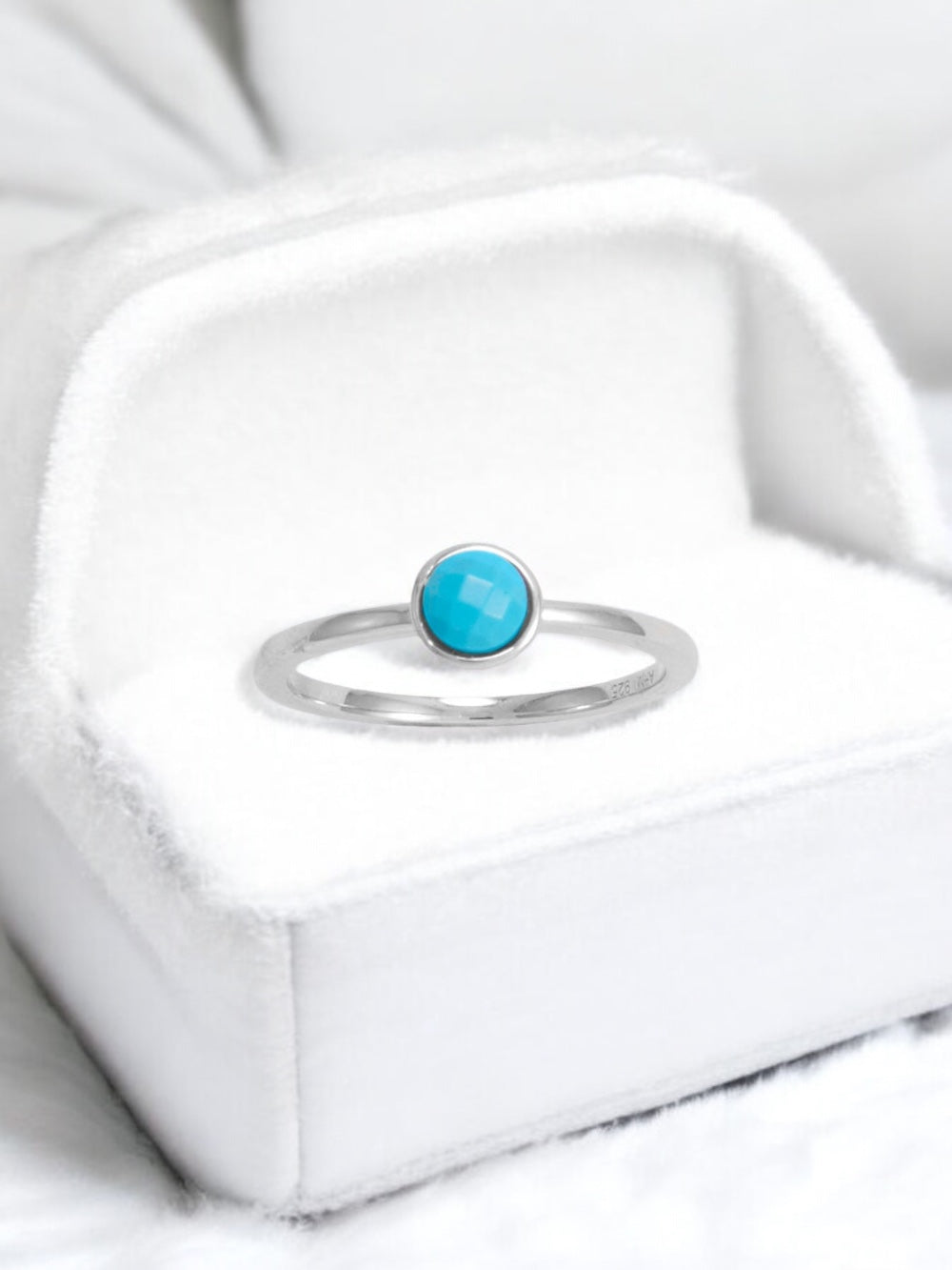 Round Faceted Turquoise Stackable Sterling Silver Ring - Sparks and Gem