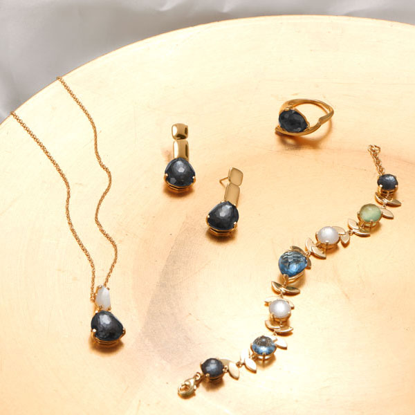 Hematite and Quartz Gold Drop Earrings