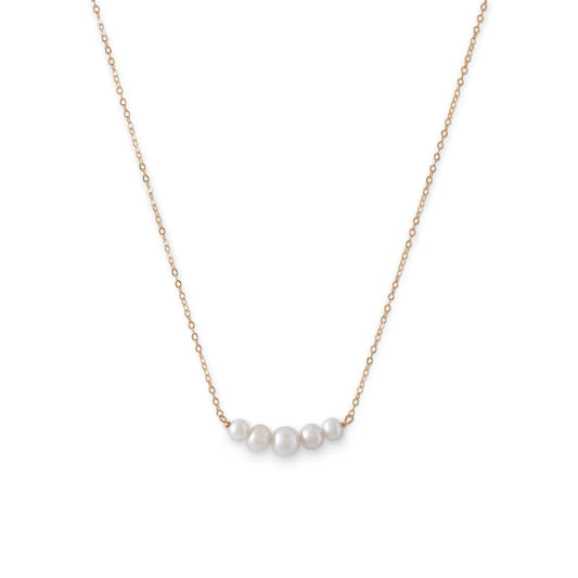 14 Karat (14K) Gold Bar Necklace with 5 Cultured Freshwater Pearls - Sparks and Gem