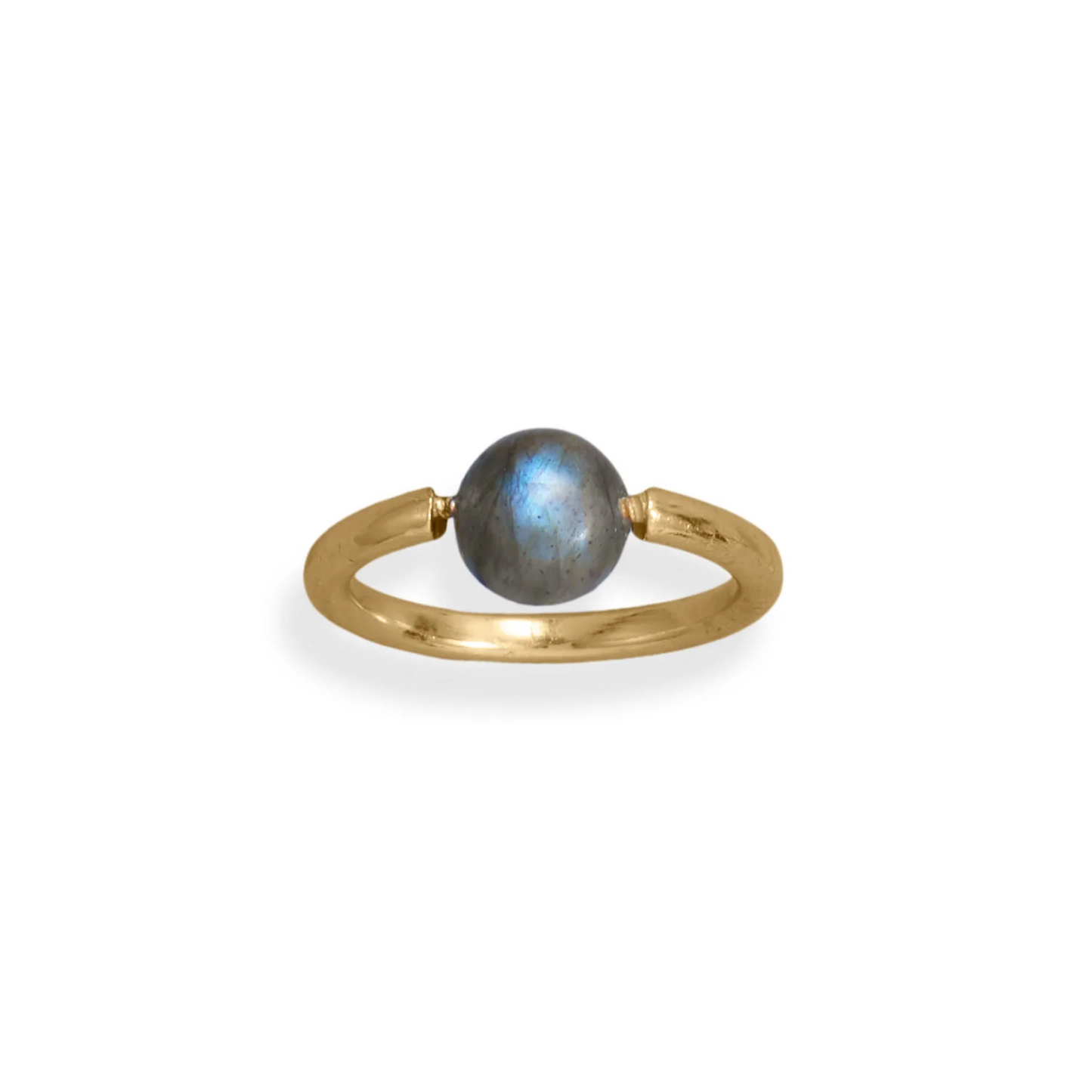 Round Labradorite Gemstone Yellow Gold Mood Ring Band