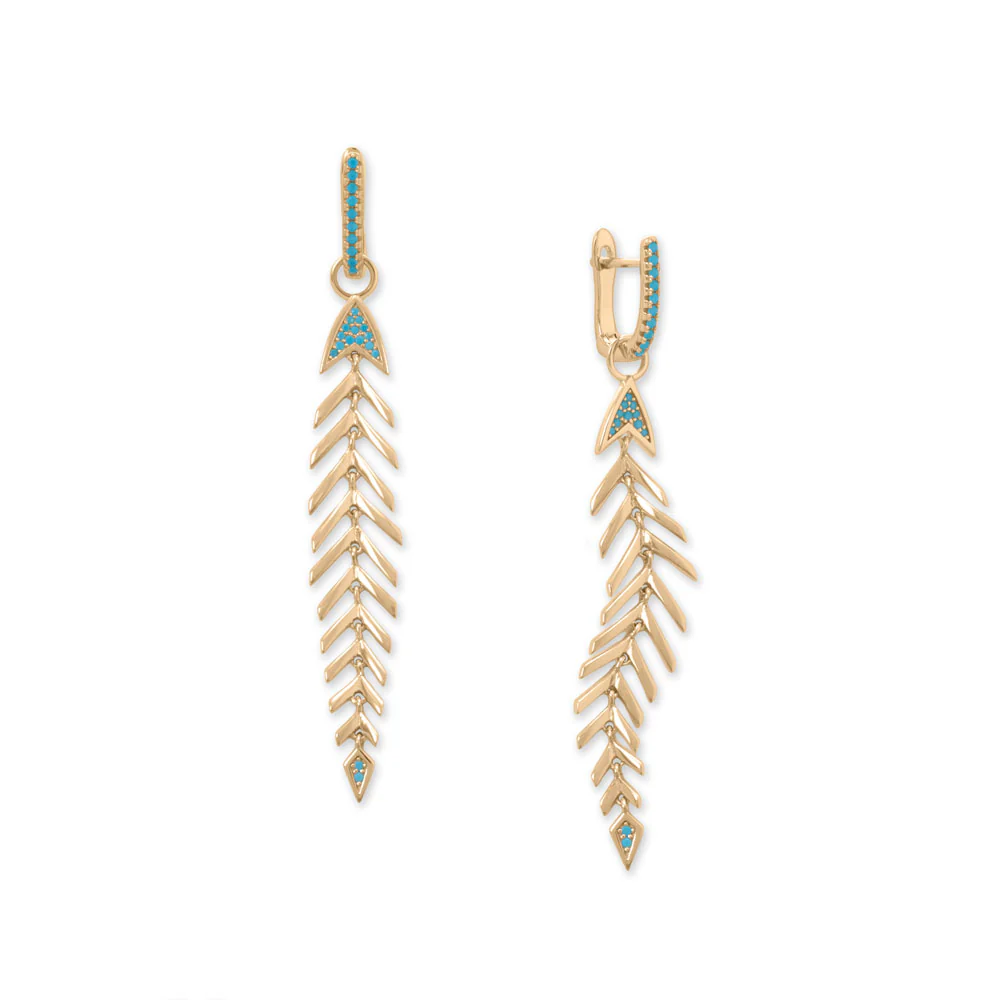 Synthetic Turquoise Fishbone With Detachable Hoop Earrings from Sparks and Gem (A+ BBB Rating)