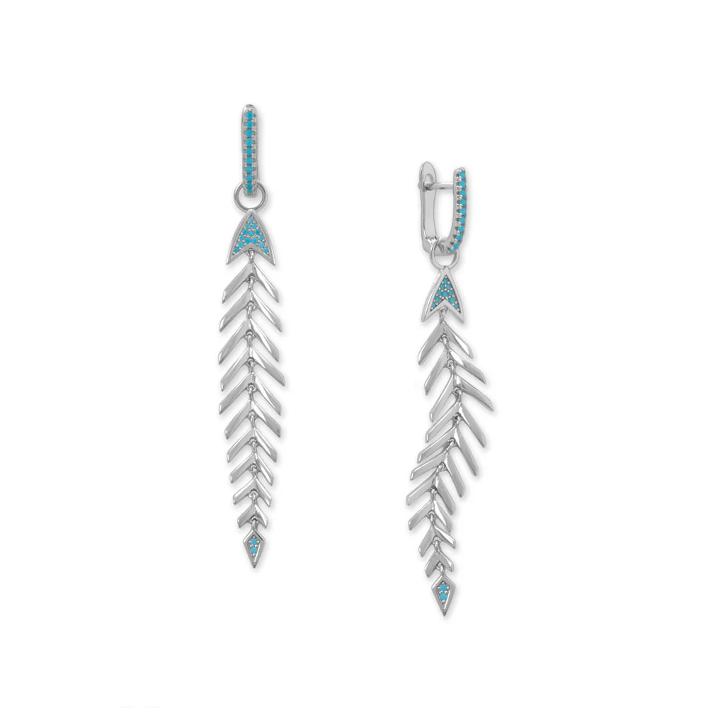 Synthetic Turquoise Fishbone With Detachable Silver Hoop Earrings from Sparks and Gem (A+ BBB Rating)