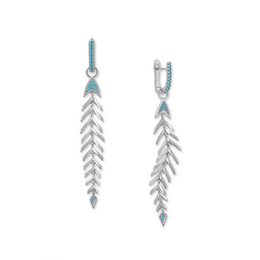 Synthetic Turquoise Fishbone With Detachable Silver Hoop Earrings from Sparks and Gem (A+ BBB Rating)