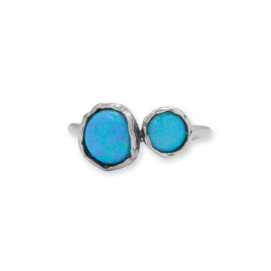 Oxidized Double Synthetic Opal Ring from Sparks and Gem (A+ BBB Rating)