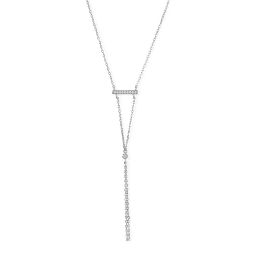 Adjustable Bar Necklace with “Y” Drop in Silver from Sparks and Gem (A+ BBB Rating)