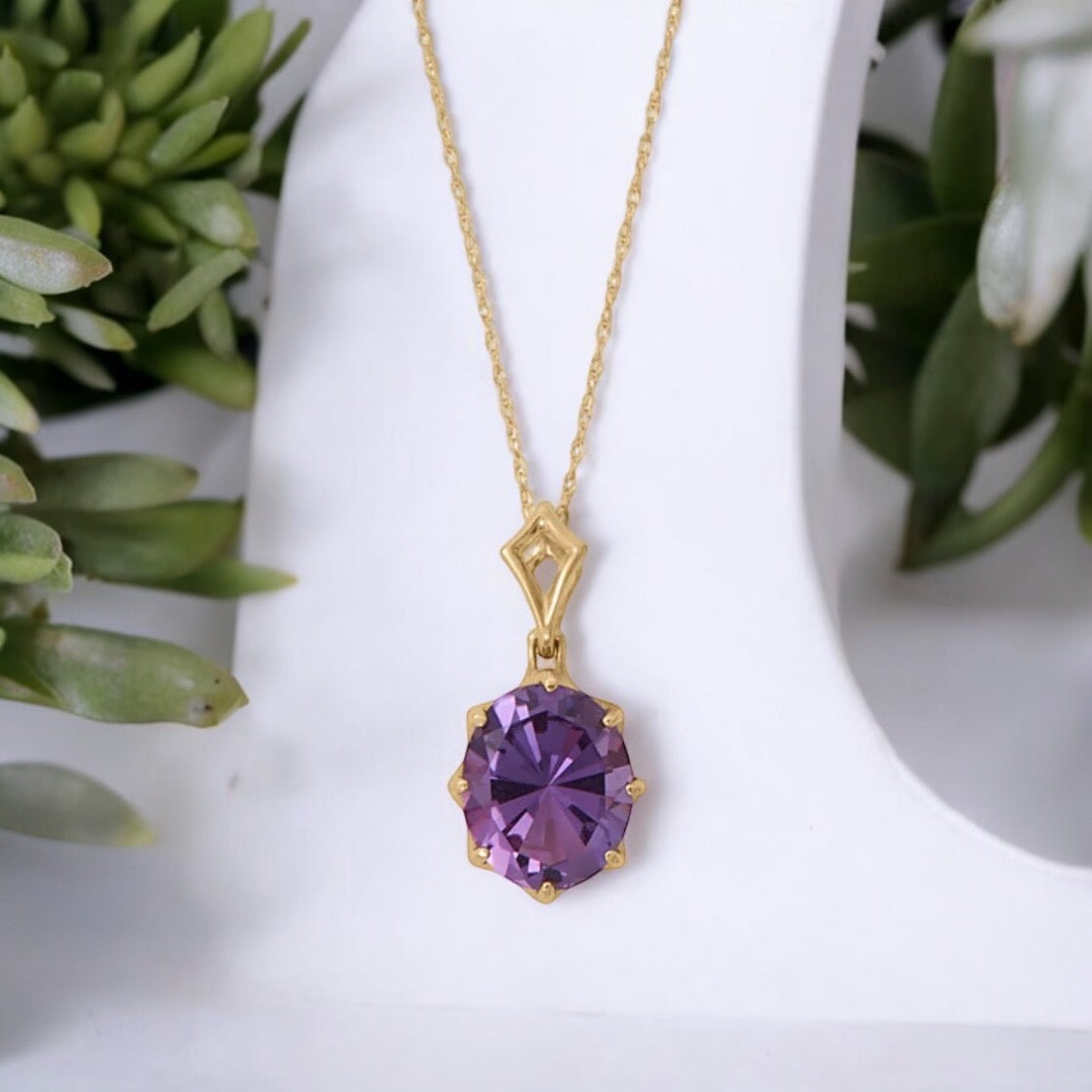 18" 14 Karat Gold Precision Cut Amethyst Necklace from Sparks and Gem (A+ BBB Rating)