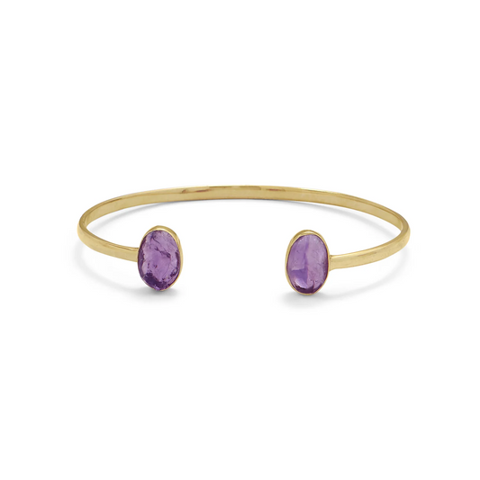 Rough Cut Amethyst Gold Cuff Bracelet from Sparks and Gem (A+ BBB Rating) #925SterlingSilver #14kYellowGoldBracelet #YellowGoldCuffBracelet #AmerhystCuffBracelet 