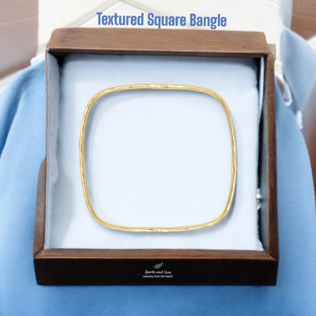 Textured Square Yellow Gold Bangle - Sparks and Gem (A+ BBB Rating)