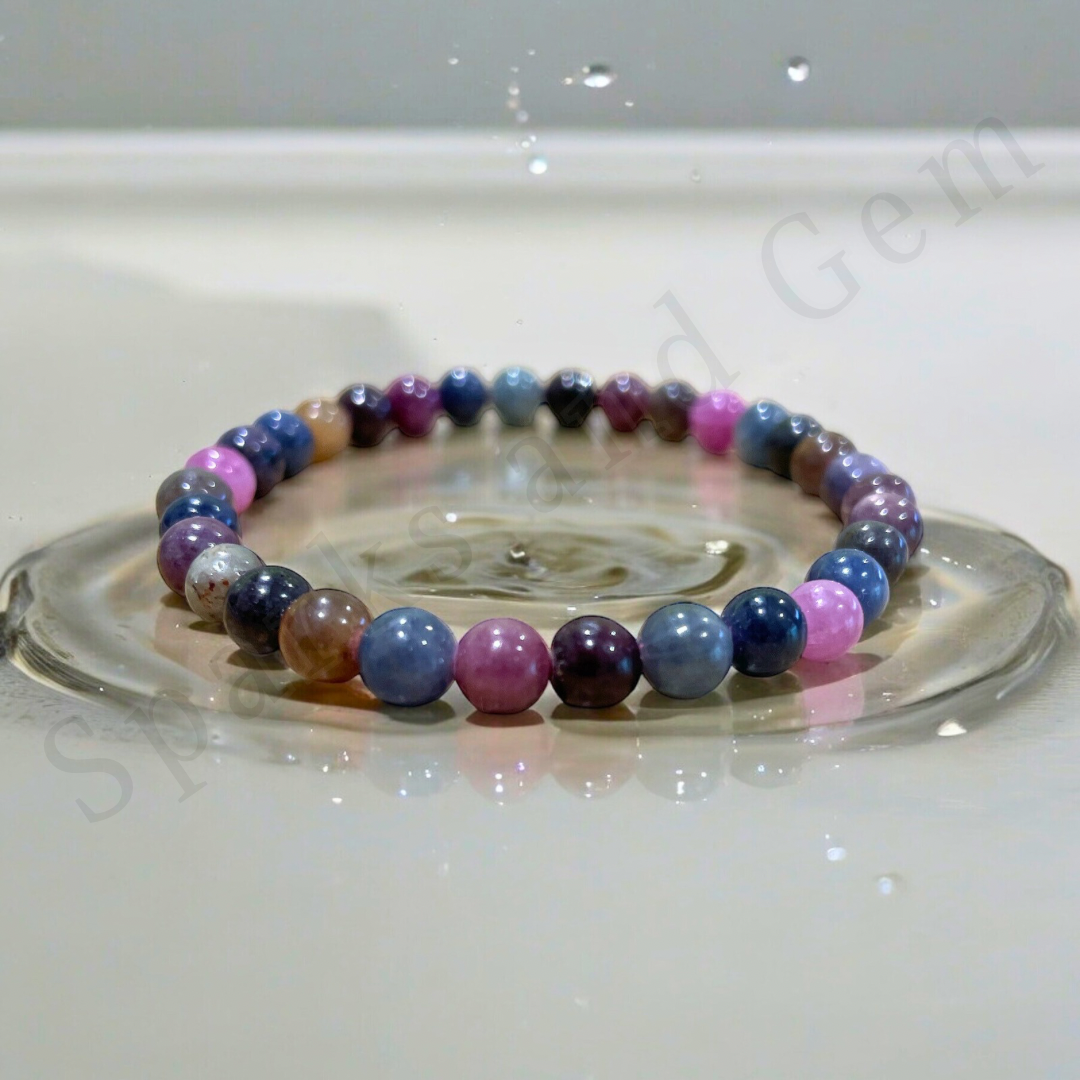 Raw, Natural Sapphire Gemstone Beaded Stretch Bracelet