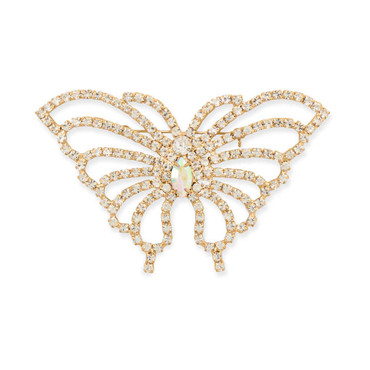 Gold Tone Crystal Butterfly Outline Pin