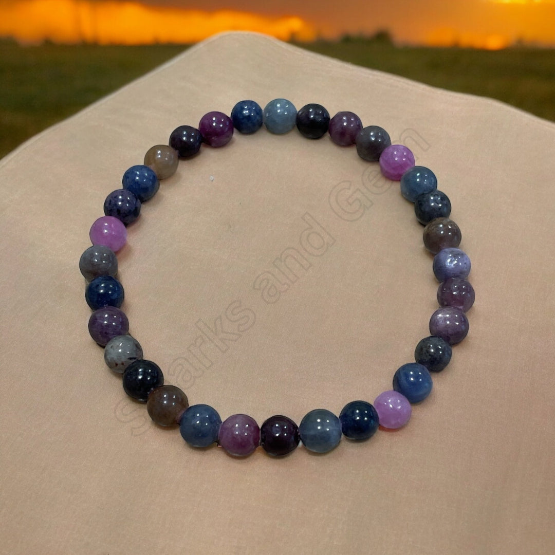 Raw, Natural Sapphire Gemstone Beaded Stretch Bracelet