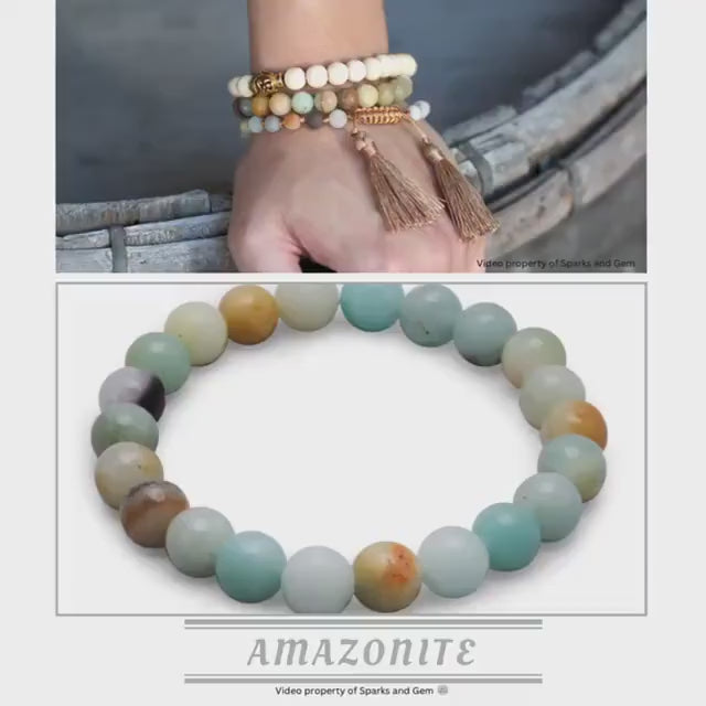 8mm Amazonite Gemstone Beaded Stretch Bracelet - Sparks and Gem - 1