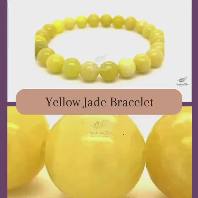 Yellow Jade Semi-precious Gemstones Beaded Stretch Bracelet - 8mm, Boho Chic, Beach, Party, Evening, Day - Sparks and Gem